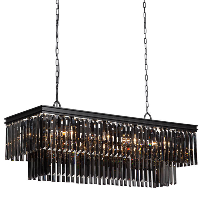 Люстра Odeon Gray glass Rectangular Chandelier Black iron  стекло Смок длина 120 Черный матовый в Новосибирске | Loft Concept 