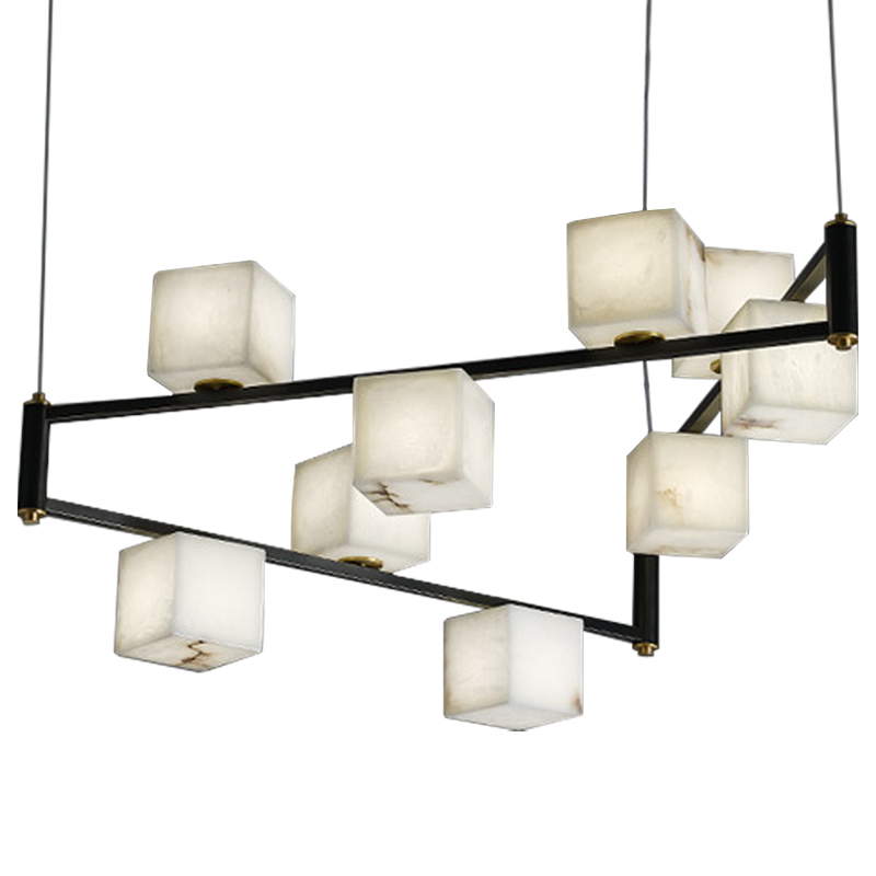 Люстра Marble Cubes Modern Light Chandelier 9 плафонов Белый Мрамор Bianco Черный Латунь в Новосибирске | Loft Concept 