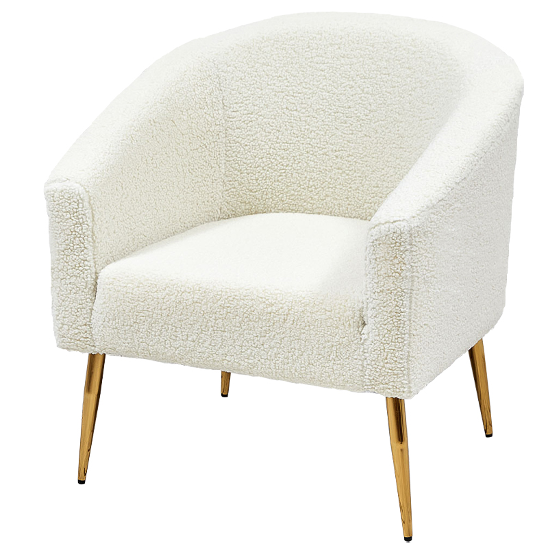 Кресло из белой ткани букле Boucle Luisa  Armchair Белый Золотой в Новосибирске | Loft Concept 