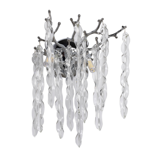 Бра цвета хром с ветвями и прозрачными стеклянными подвесками в виде вытянутых спиральных капель Droplet Chandelier Хром Прозрачный в Новосибирске | Loft Concept 