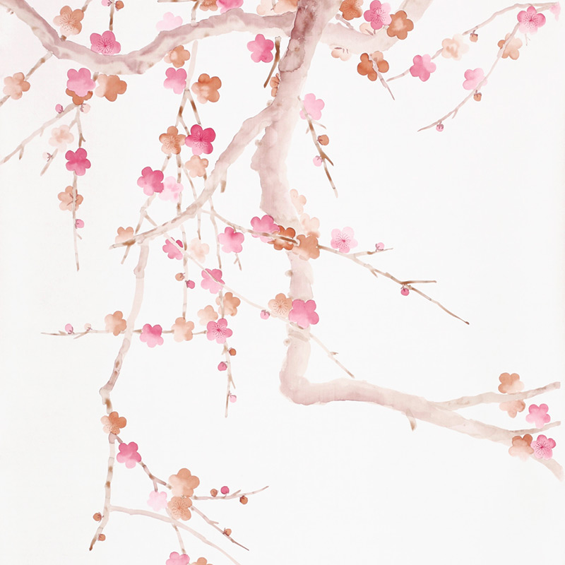 Обои ручная роспись Plum Blossom Bleached on Bleached White dyed silk  в Новосибирске | Loft Concept 