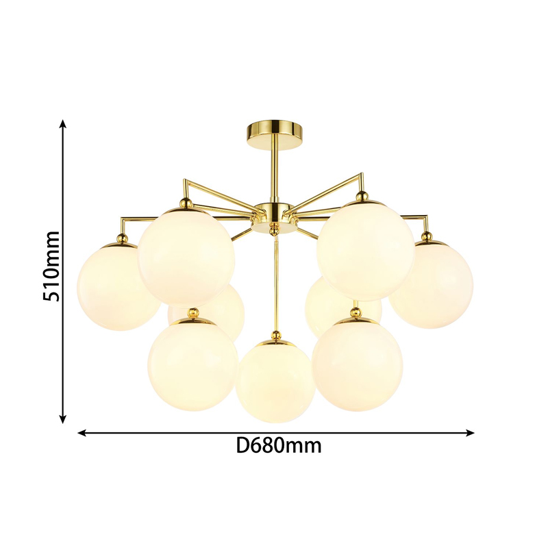 Люстра с золотым каркасом и  белыми плафонами Amuse 9 ламп в Новосибирске