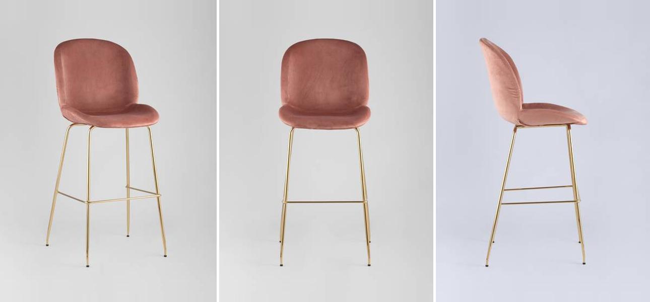 Барный Стул Пыльно-Розовый Велюр Vendramin Chair - фото