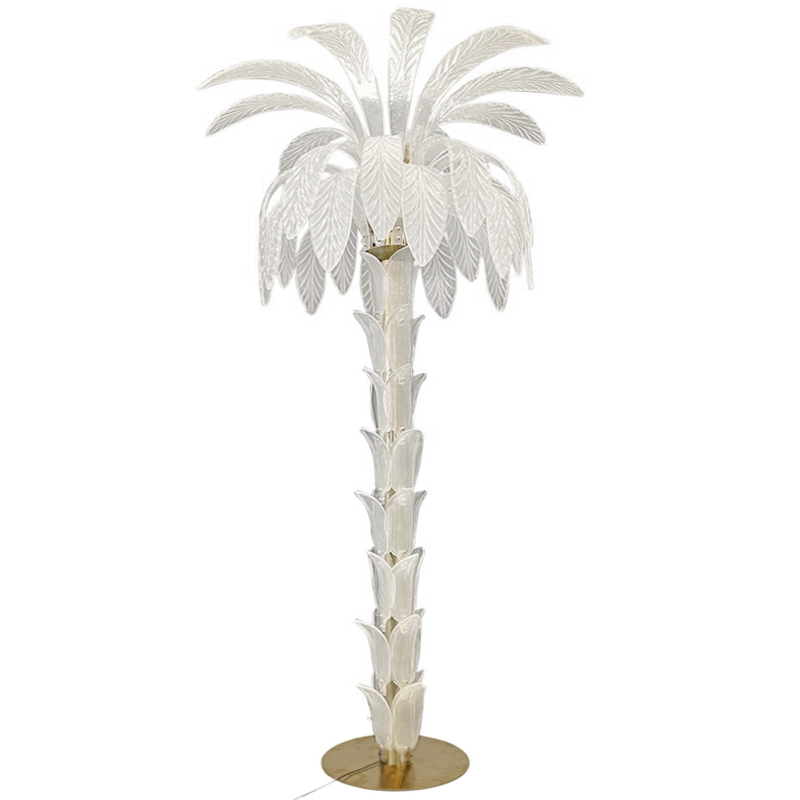 Торшер Glass Decorated Palm Floor Lamp White Листья Пальмы  Золотой Белое матовое стекло в Новосибирске | Loft Concept 