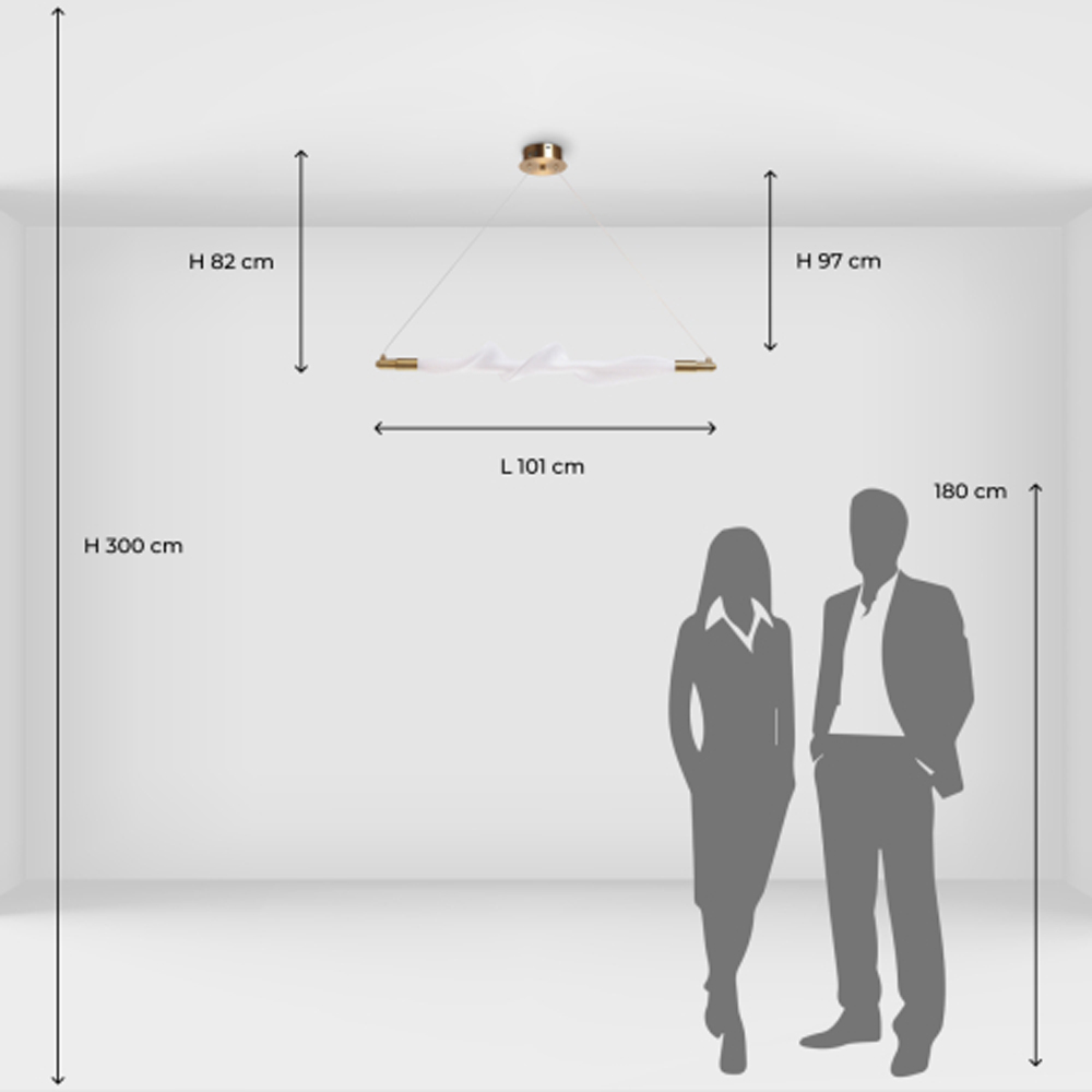 Люстра горизонтальная с волнистым белым плафоном Golden Swirl в Новосибирске