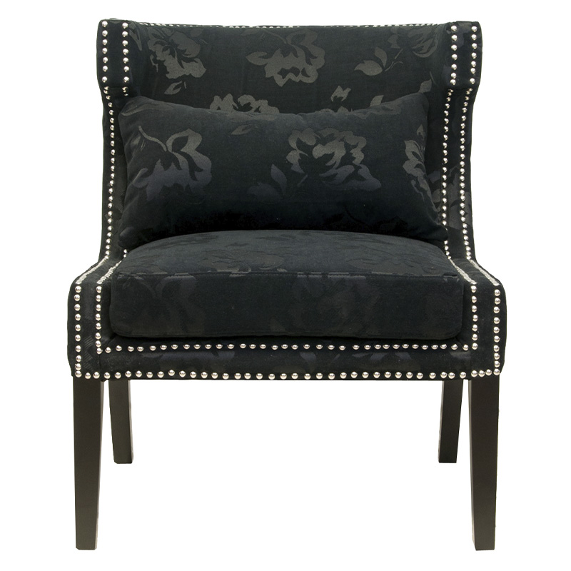 Полукресло с мягкой обивкой из жаккарда на 4-х ножках из массива березы Baroque Armchair black Черный в Новосибирске | Loft Concept 