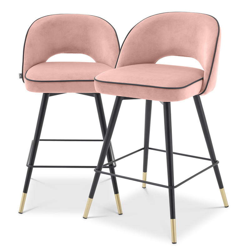 Комплект полубарных стульев Eichholtz Counter Stool Cliff set of 2 nude Розовый пастельный Черный Латунь в Новосибирске | Loft Concept 