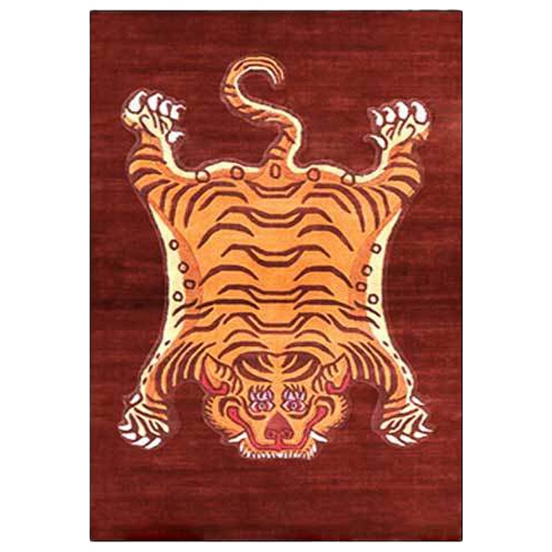 Ковер Тибетский Тигр Tibetan Tiger Rug Red Красный Оранжевый в Новосибирске | Loft Concept 