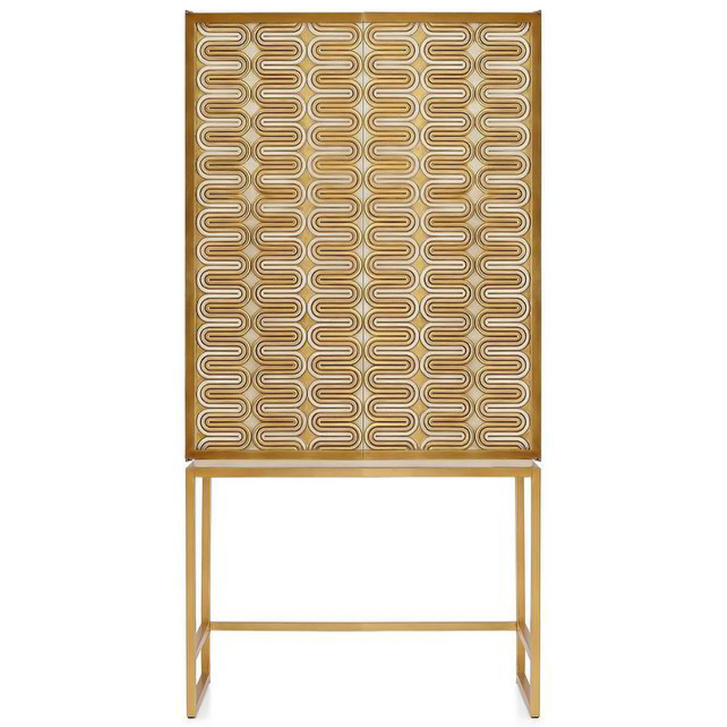 Шкаф Park Avenue Brass Wave Pattern Bar Cabinet Белый Золотой в Новосибирске | Loft Concept 