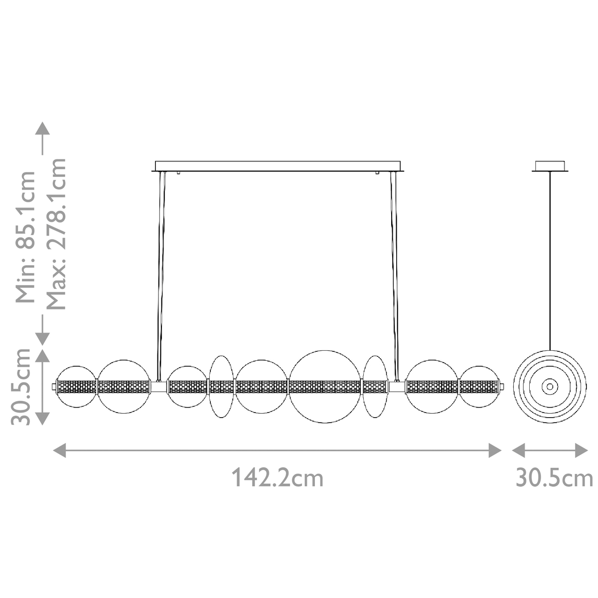 Подвесной светильник линейный с прозрачными стеклянными шарами разного диаметра Eurofase в Новосибирске