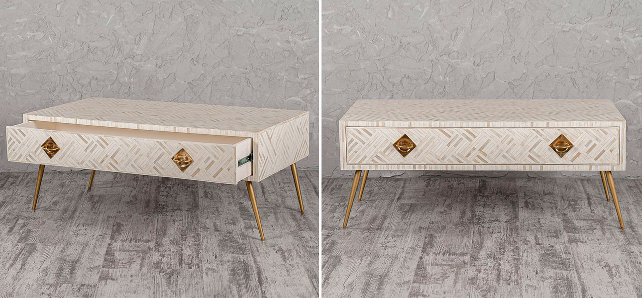 Столик на ножках с инкрустацией белый Chloe - фото №1