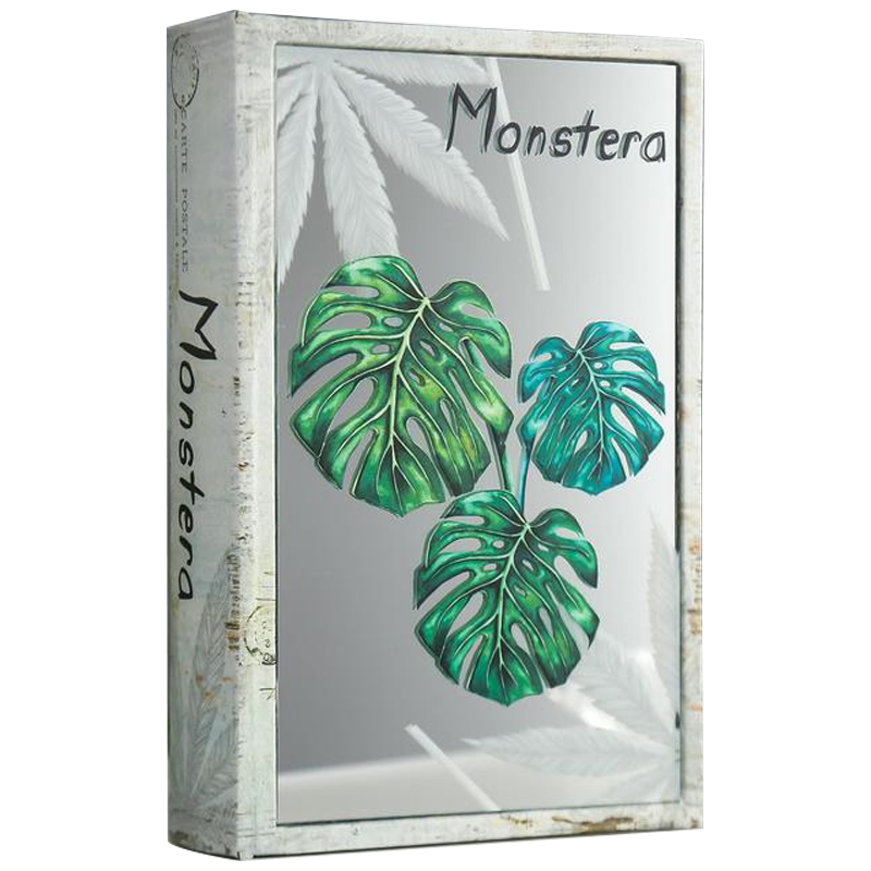 Шкатулка-книга Monstera Leaves Mirror Book Box Серый Зеленый Бежевый в Новосибирске | Loft Concept 