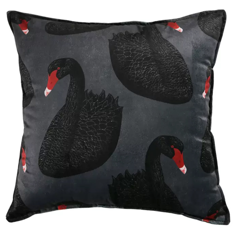 Декоративная подушка Black Swans Cushion Черная Черный Серый Красный в Новосибирске | Loft Concept 