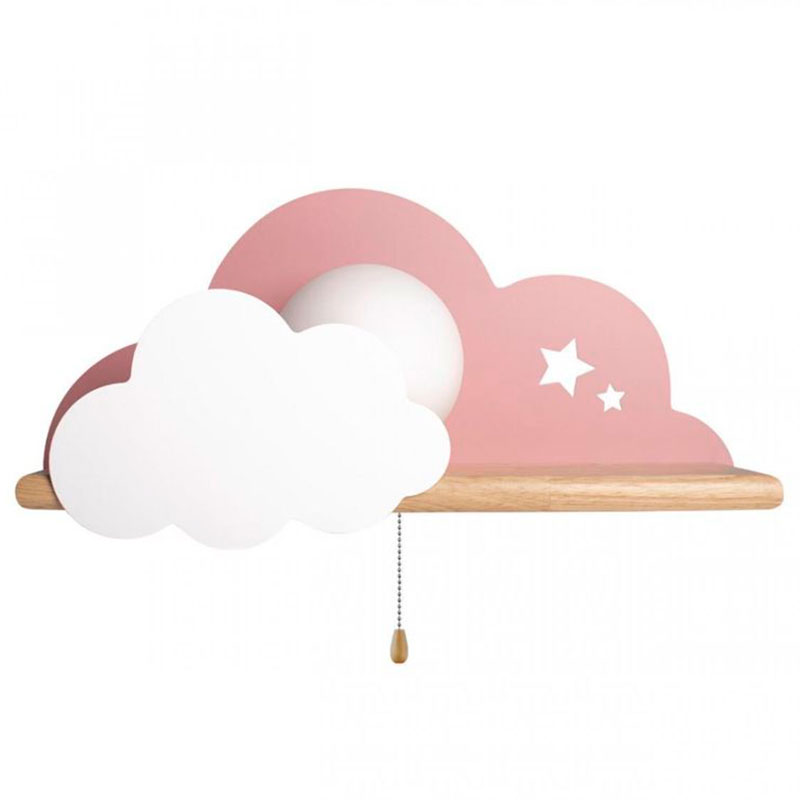 Бра с деревянной полкой розовое Облако Wall Lamp Pink Cloud Розовый пастельный Древесина в Новосибирске | Loft Concept 