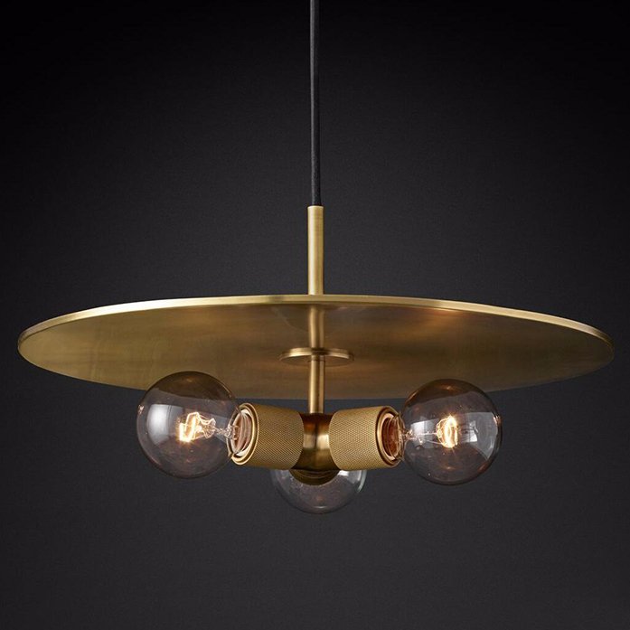 Люстра RH Utilitaire Disk Triple Pendant Brass Латунь Прозрачное Стекло в Новосибирске | Loft Concept 