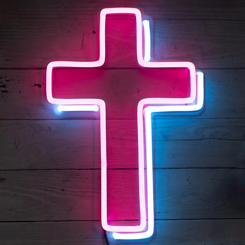 Неоновая настенная лампа Cross Neon Wall Lamp Розовый Синий в Новосибирске | Loft Concept 