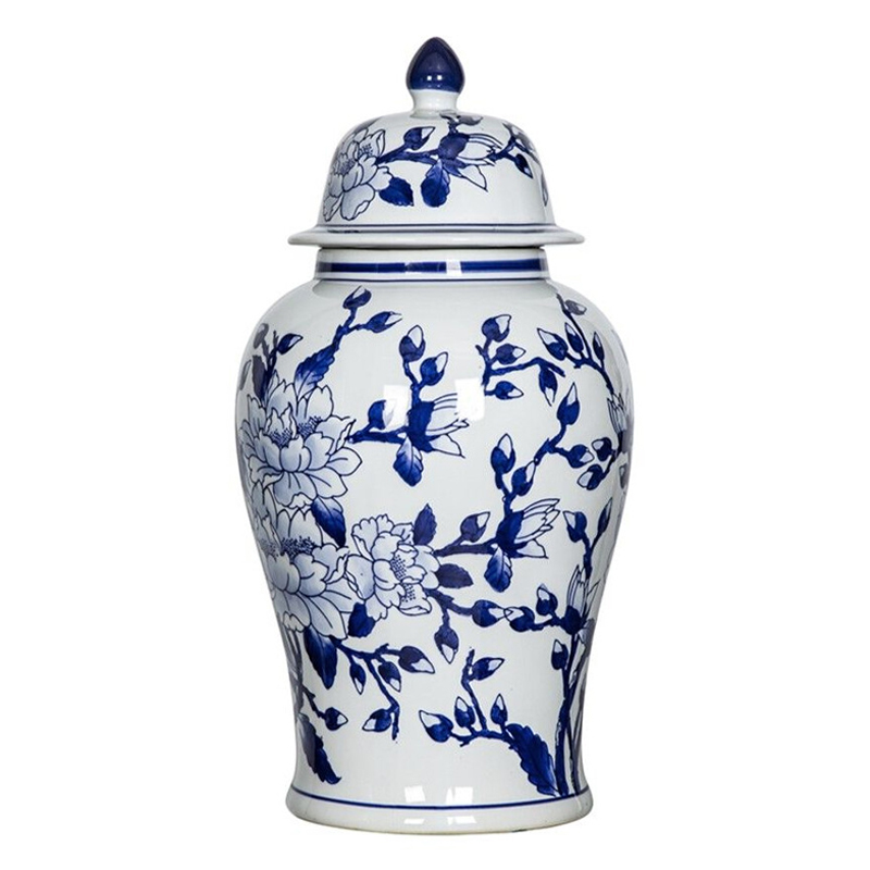 Ваза с крышкой и синим цветочным узором Blue & White Ornament Белый Синий Ваза с крышкой и синим цветочным узором Blue & White Ornament Белый Синий в Новосибирске | Loft Concept