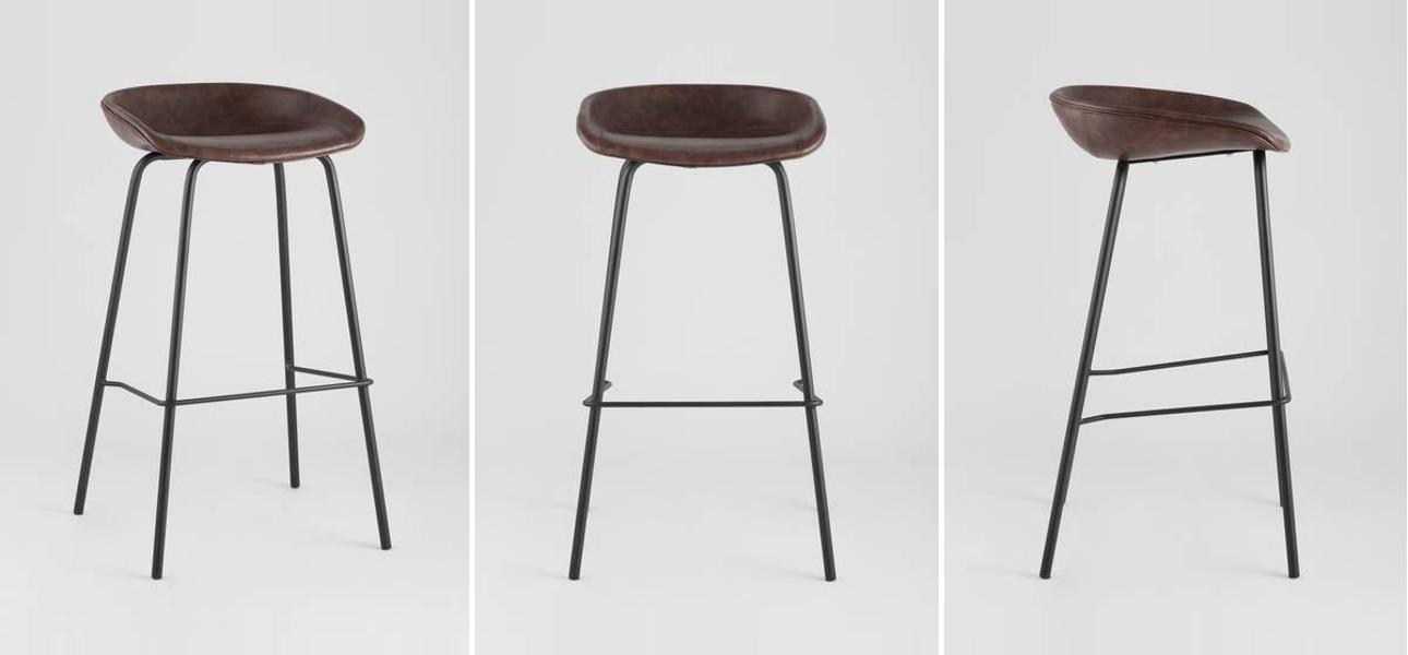 Стул Барный без Спинки Винтажная Коричневыя Экокожа Vendramin Bar Chair - фото