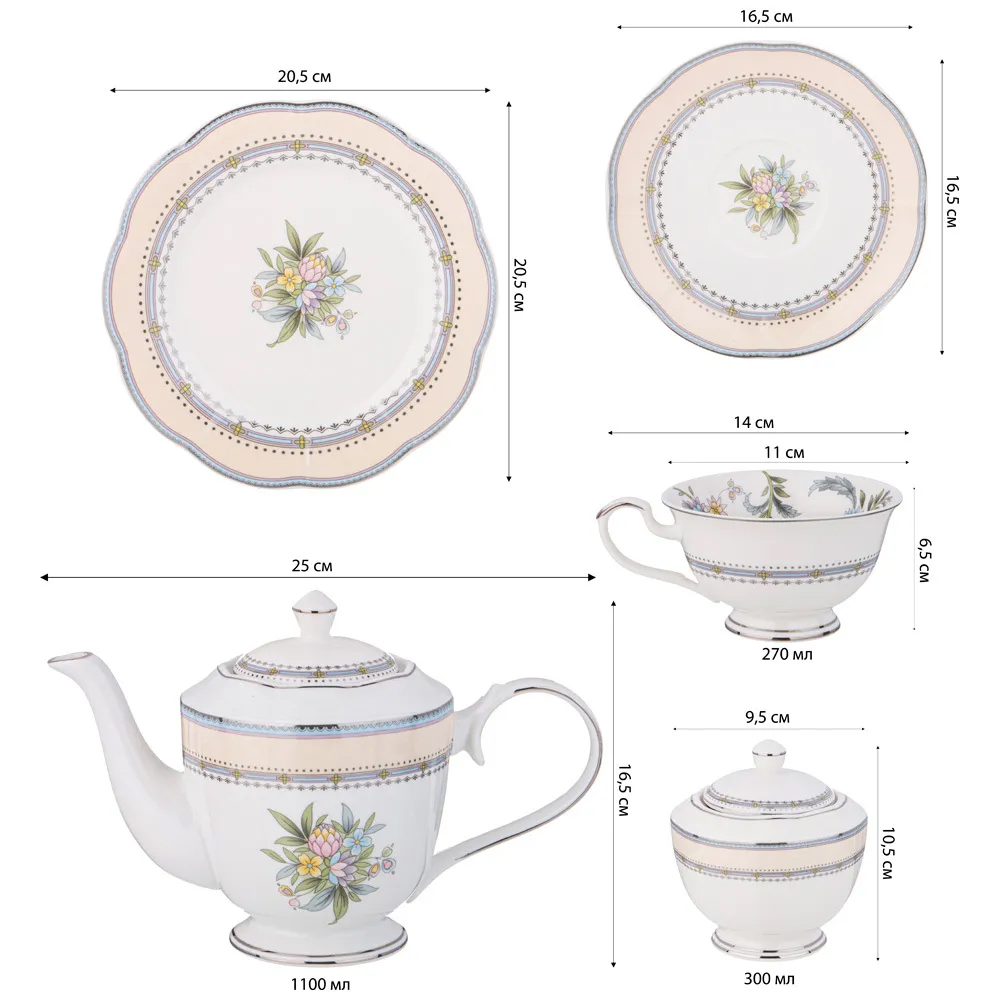 Чайный сервиз из фарфора на 6 персон 20 предметов Tea Flower Set в Новосибирске