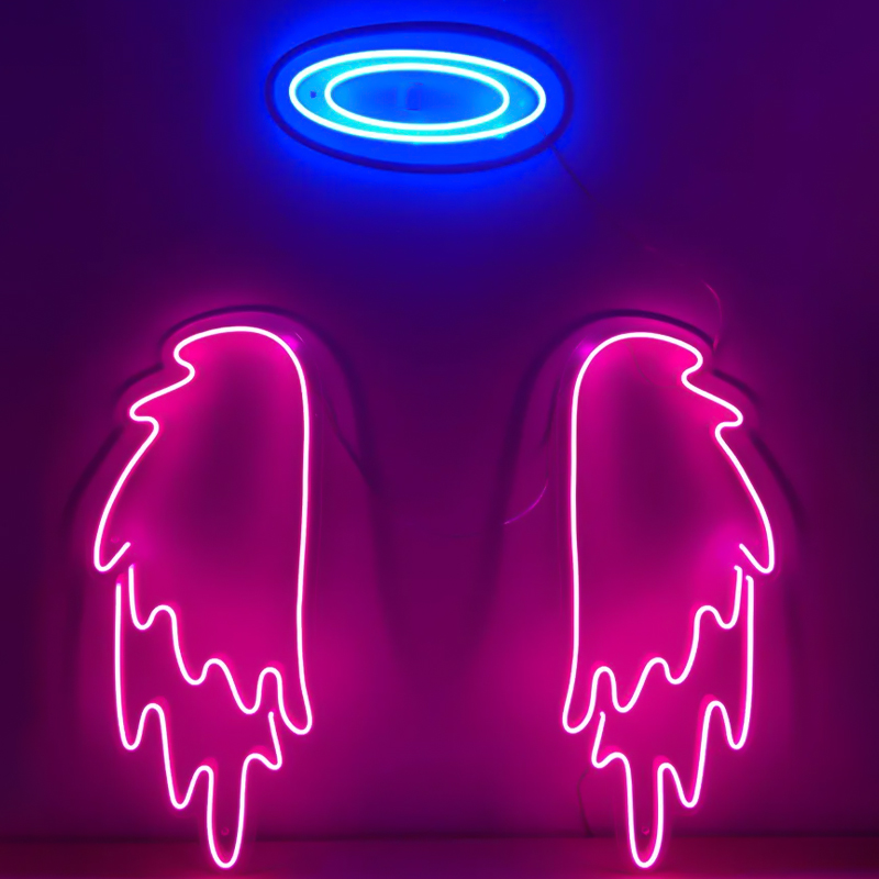 Неоновая настенная лампа Pink Wings Neon Wall Lamp Розовый Синий в Новосибирске | Loft Concept 