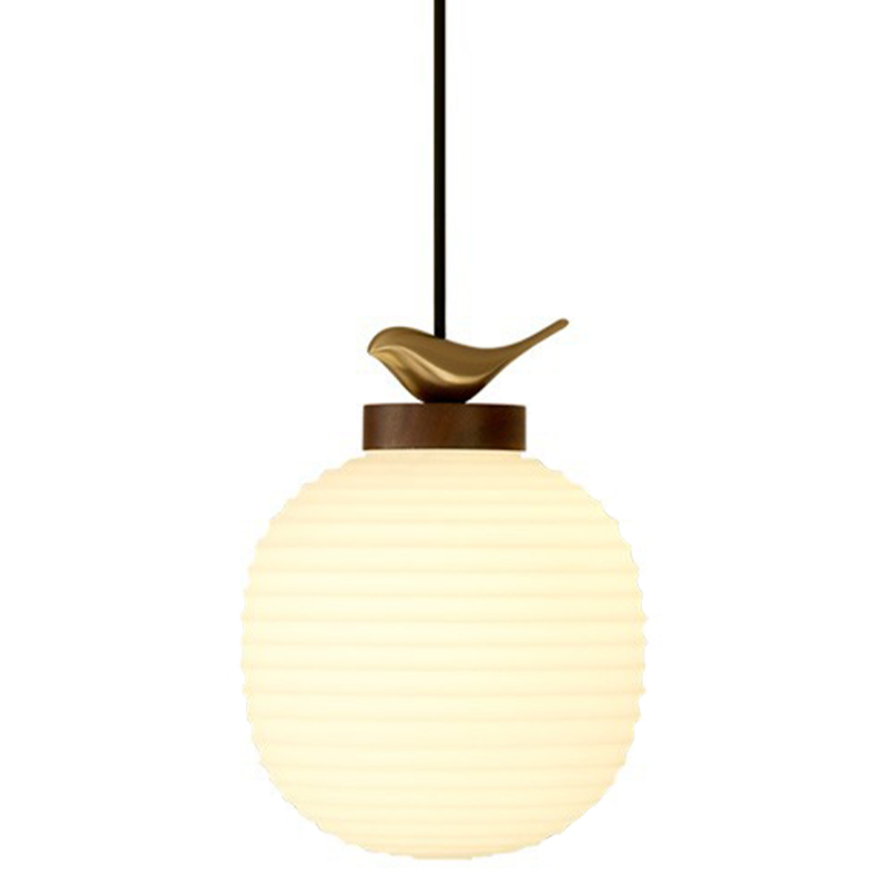 Светильник с птичкой Bird On a Lantern Hanging Lamp Коричневый Белое матовое стекло Латунь в Новосибирске | Loft Concept 