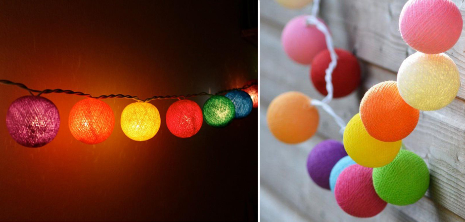 Гирлянда хлопковые фонарики Сotton Ball Rainbow - Loft-Concept в Новосибирске