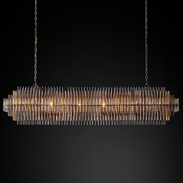 Люстра Restoration Hardware Emile Linear Chandelier Латунь Античная полированная Прозрачный Оловянный Темная бронза в Новосибирске | Loft Concept 