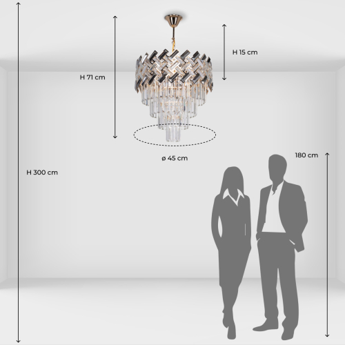 Люстра многоярусная с переплетенными металлическими элементами черного и золотого цвета и прозрачными хрустальными подвесками Empire Chandelier Crystal в Новосибирске