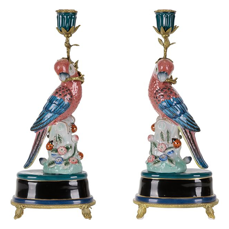 Подсвечник Red Blue Parrot Candlestick L or R Бронза Красный Синий в Новосибирске | Loft Concept 