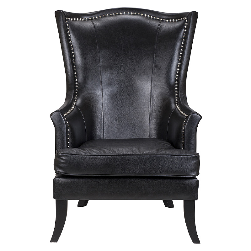 Кресло из натуральной кожи на 4-х деревянных ножках из массива бука Daniel Leather Armchair black Черный в Новосибирске | Loft Concept 