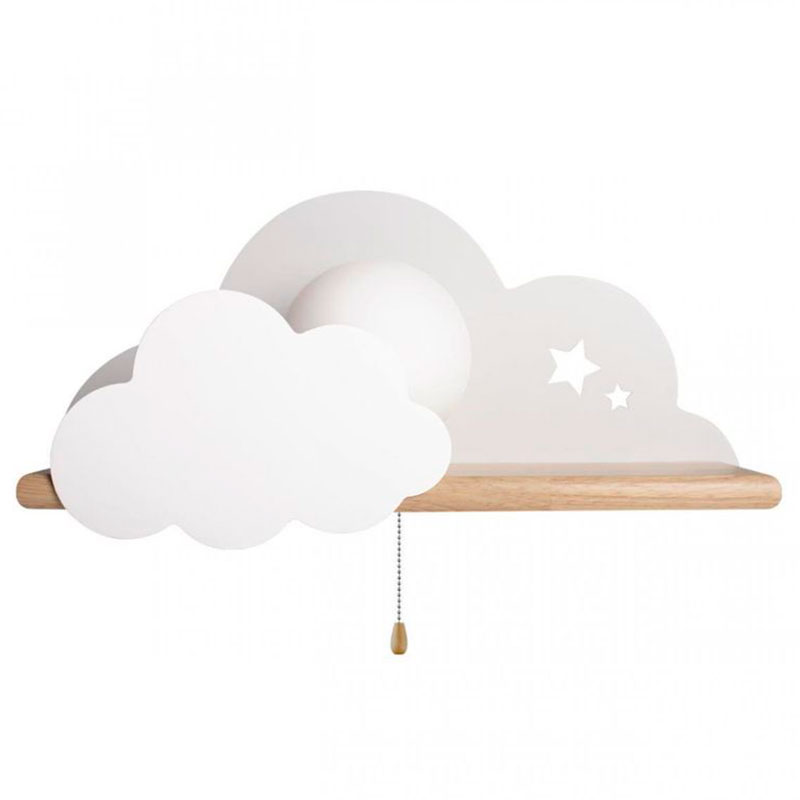 Бра с деревянной полкой белое Облако Wall Lamp White Cloud Белый Древесина в Новосибирске | Loft Concept 