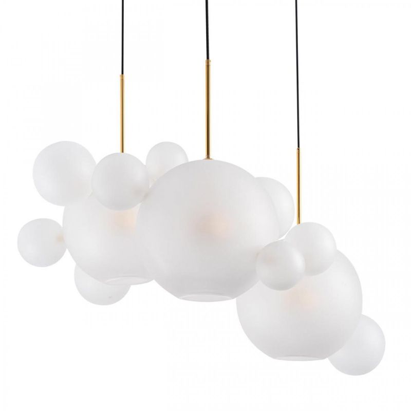 Светодиодный светильник Giopato & Coombes Bollr  Bubble Chandelier Circle матовое белое стекло 3 плафона Белый Золотой в Новосибирске | Loft Concept 