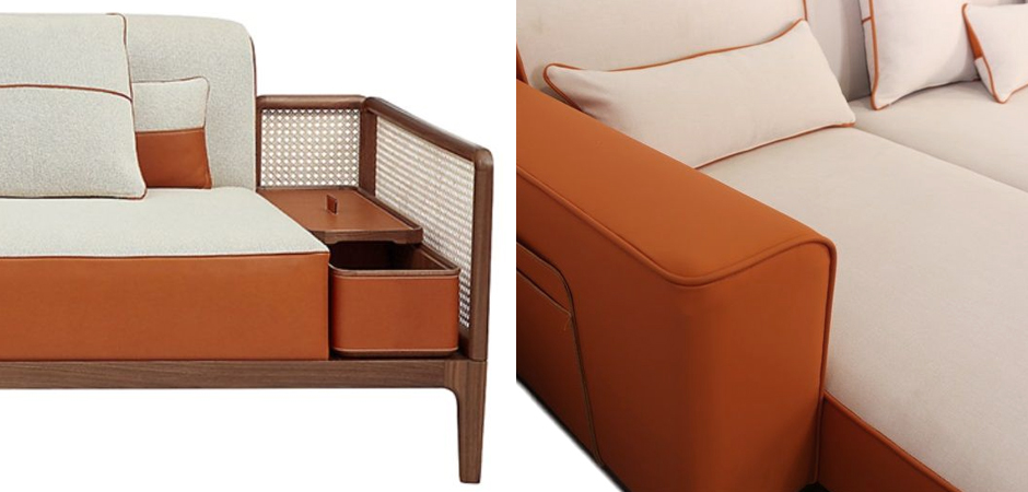 Угловой Диван с отделкой из ротанга Nava Rattan Decor Sofa Orange - фото №1