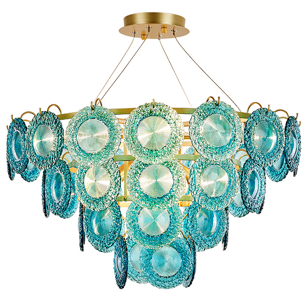 Люстра Blue Glass disk Chandelier Золотой Голубой в Новосибирске | Loft Concept 