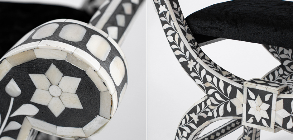 Табурет отделка кость черный BONE INLAY Jenny Stool - фото №1