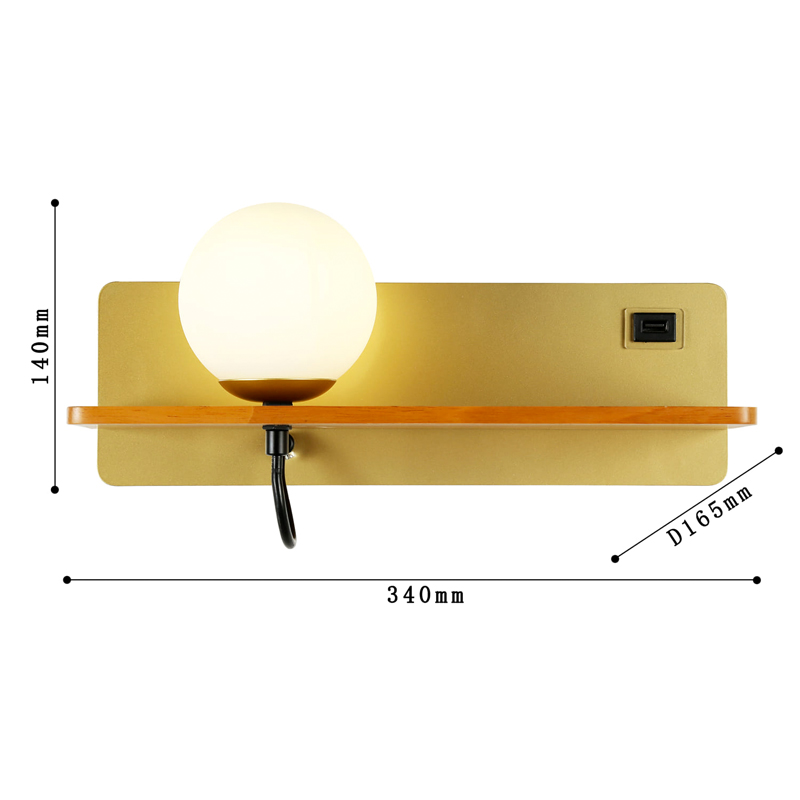 Бра с полкой Gold GAVIN WOOD USB в Новосибирске