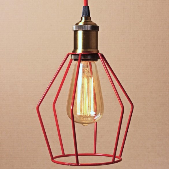 Подвесной светильник Wire Cage Pendant Trew Red Красный в Новосибирске | Loft Concept 