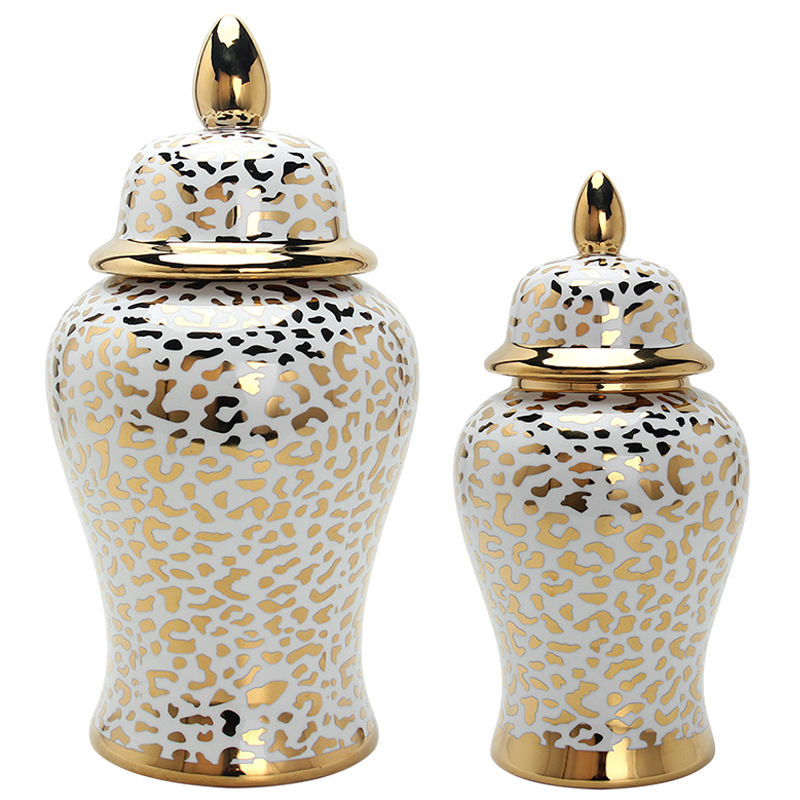 Ваза с крышкой Leopard Print Gold Vase Белый Глянцевое золото в Новосибирске | Loft Concept 