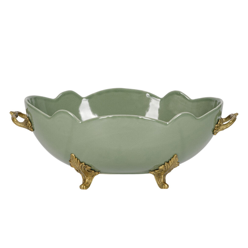 Чаша зеленого цвета из фарфора с волнообразным краем Eden Garden porcelain and bronze Зеленый Бронза в Новосибирске | Loft Concept 