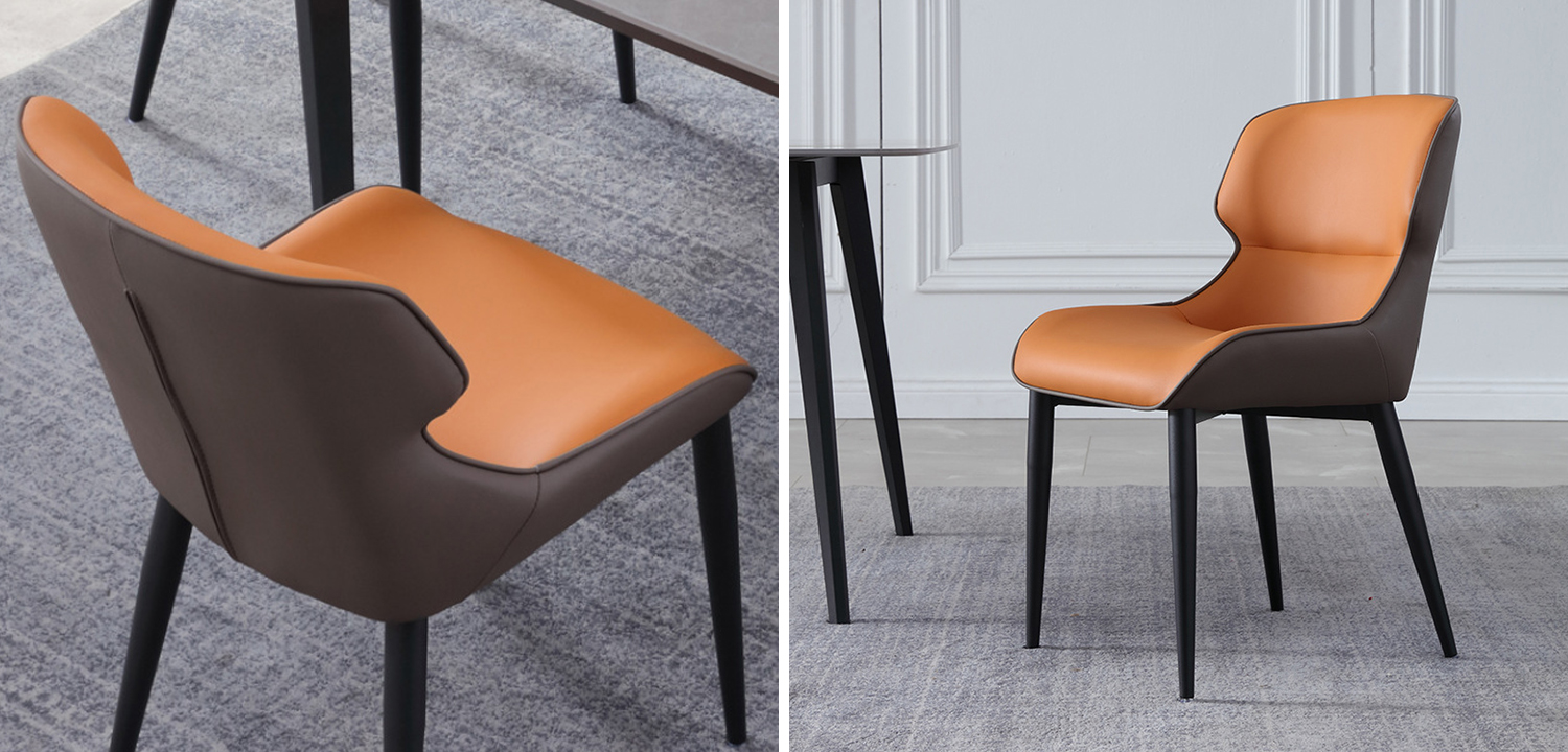 Стул с кожаной двухцветной обивкой Obrien Chair Orange and Grey - фото
