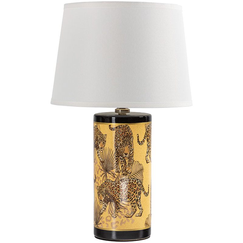 Настольная лампа с абажуром Leopard Lampshade Yellow White Желтый Белый Черный в Новосибирске | Loft Concept 