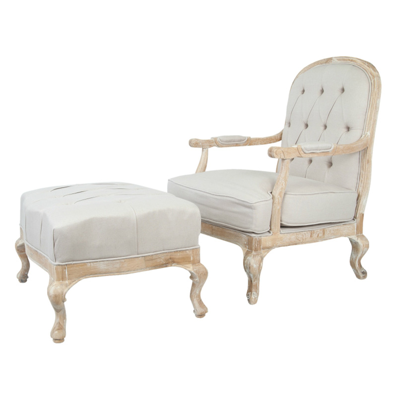 Кресло с пуфом с мягкой обивкой из льна Edward Armchair beige Бежевый Коричневый в Новосибирске | Loft Concept 