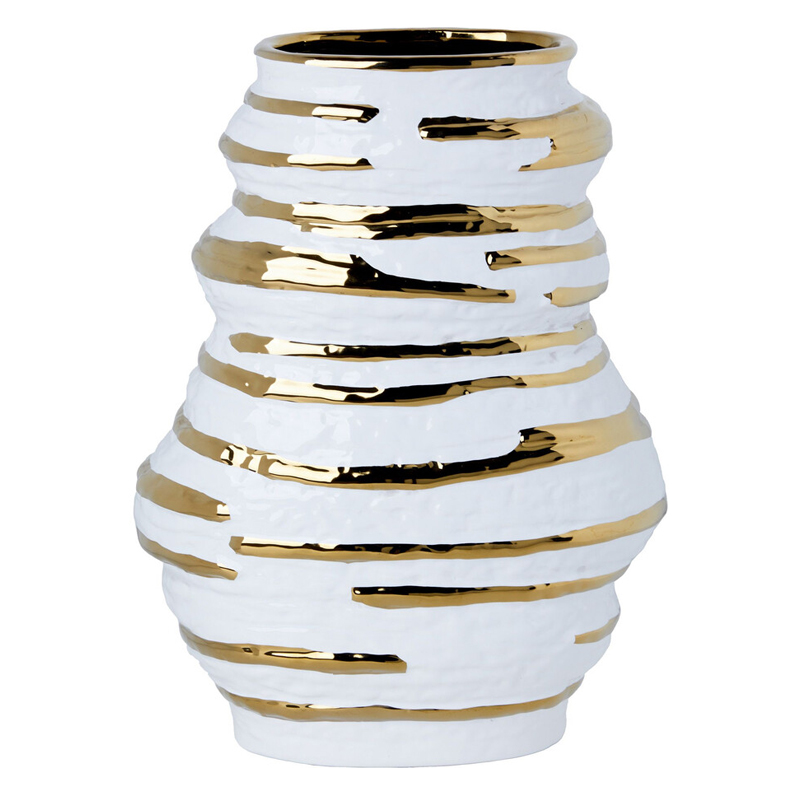 Ваза белая с рельефной поверхностью и золотыми полосами Vase Beehive Белый Золотой Ваза белая с рельефной поверхностью и золотыми полосами Vase Beehive Белый Золотой в Новосибирске | Loft Concept