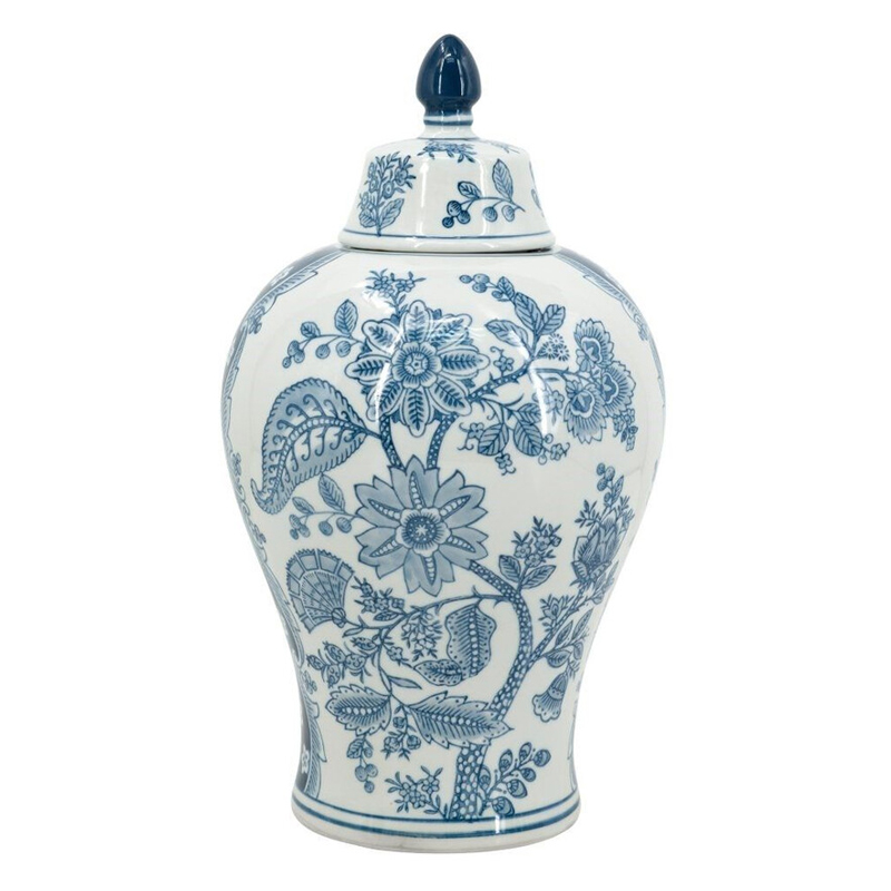 Ваза с крышкой и голубым цветочным рисунком 37 см Blue & White Ornament Белый Голубой Ваза с крышкой и голубым цветочным рисунком 37 см Blue & White Ornament Белый Голубой в Новосибирске | Loft Concept