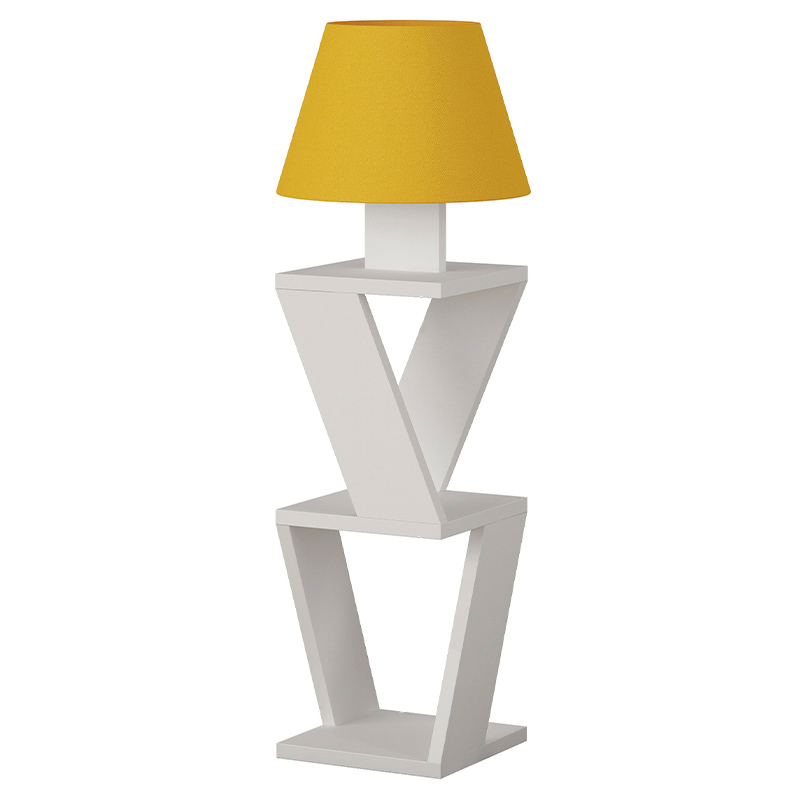 Торшер с белым каркасом с 2-мя полками и желтым тканевым абажуром KOZENA SIDE FLOOR LAMP YELLOW Белый Желтый в Новосибирске | Loft Concept 