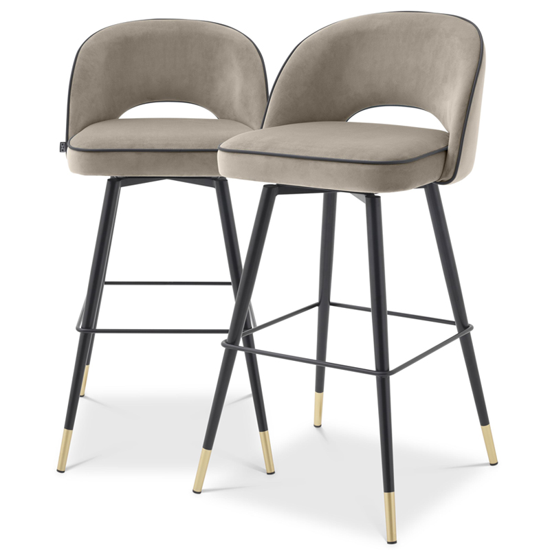 Комплект барных стульев Eichholtz Bar Stool Cliff set of 2 greige Черный Латунь Бежево-серый в Новосибирске | Loft Concept 