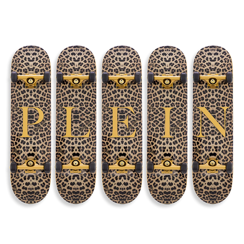 Арт-объект на стену Philipp Plein Skateboard Leopard PLEIN Бежевый Коричневый Черный Золотой в Новосибирске | Loft Concept 