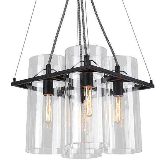 Люстра Glass Cylinder Chandelier Прозрачный Черный в Новосибирске | Loft Concept 