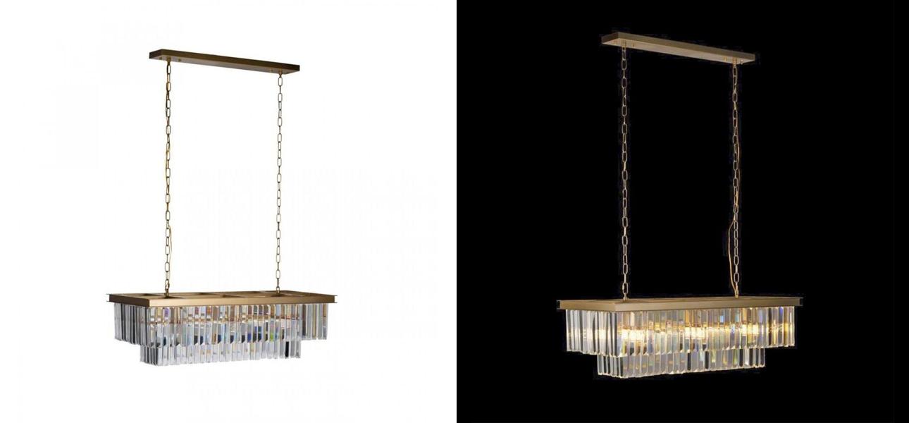 Прямоугольная Люстра RH 1920s Odeon GOLD iron Прозрачное Стекло Длина 80 см - фото №1