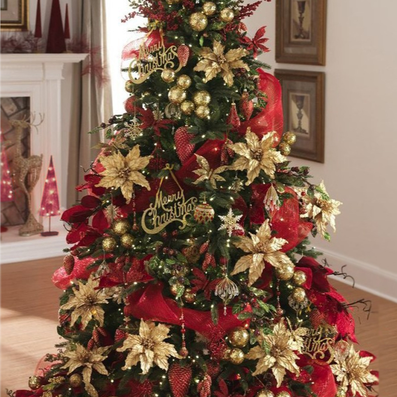 Дизайнерская Елка с Красным и Золотым новогодним декором Christmas Tree Golden Flowers Красный Золотой в Новосибирске | Loft Concept 